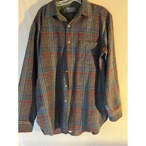 VINTAGE PENDLETON 100% VIRGIN WOOL LODGE BUTTON UP SHIRT Large Gray Red Blue